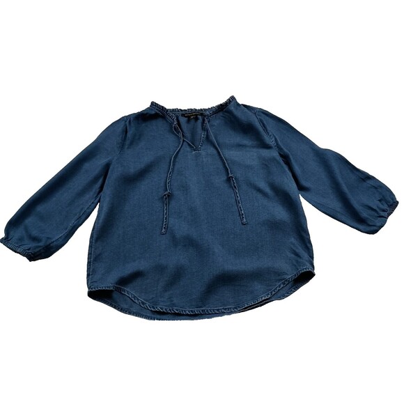 Banana Republic Chambray Blouse Top Boho Popover Size PXS Tie Front Ruffle Denim - Picture 1 of 8